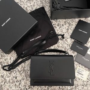 YSL Sunset Mono black on black chain bag